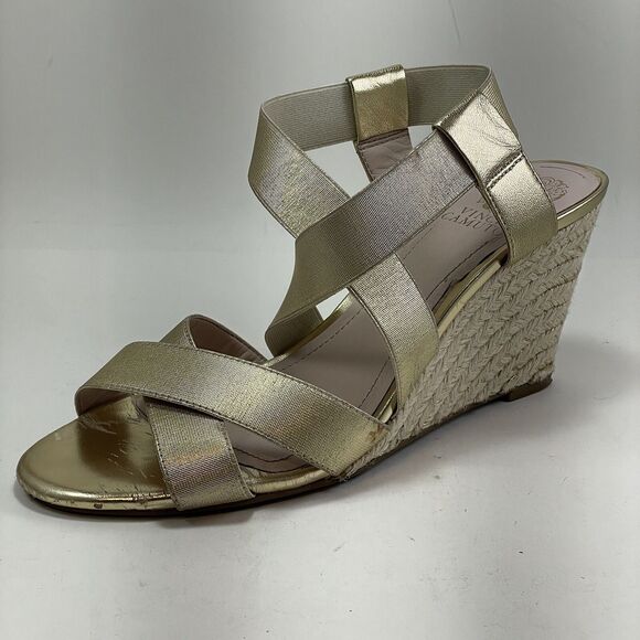 Vince Camuto Gold Espadrille Wedge Sandals Women’s 9M Stretch Strap Slip On - Picture 13 of 15